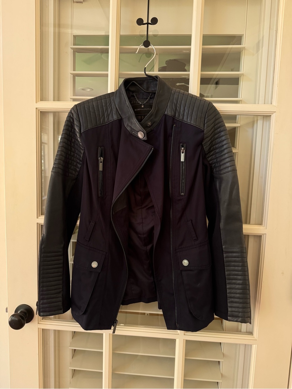 BCBG Black Quilted Sleeve Moto Jacket